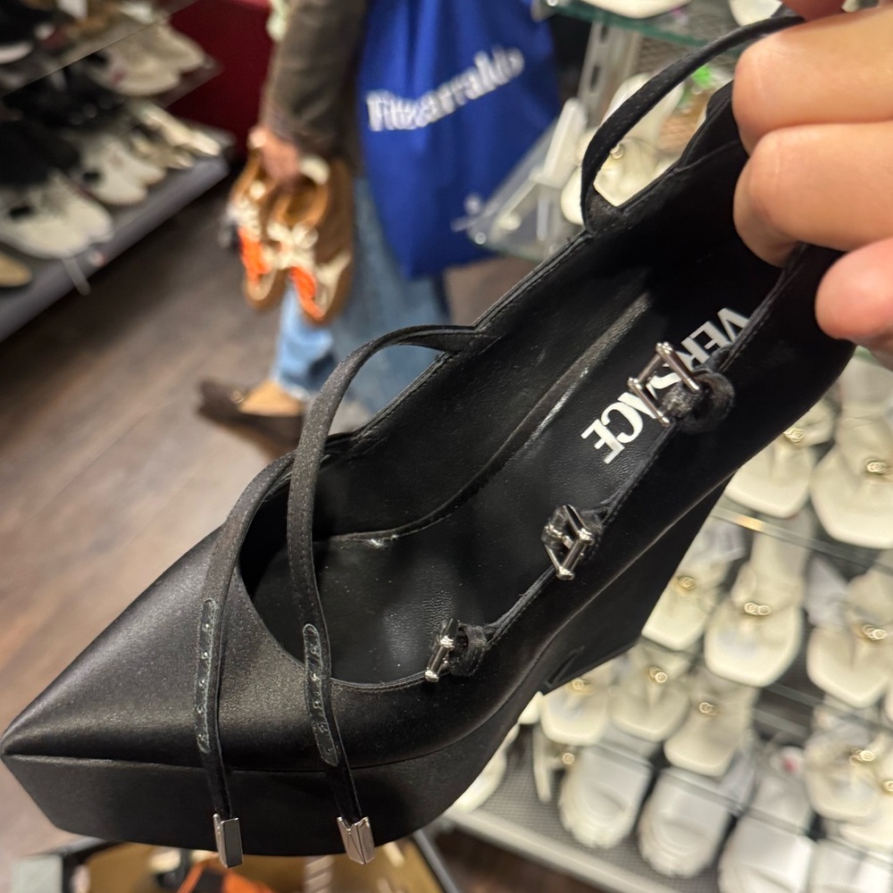 Versace Black Satin Pointed-Toe Strappy Pump
